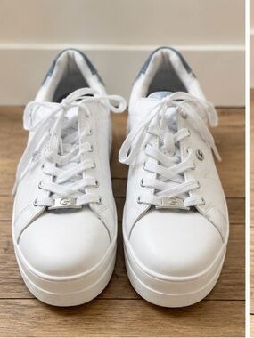 White Platform Sneakers with Subtle Silver Logo Accent